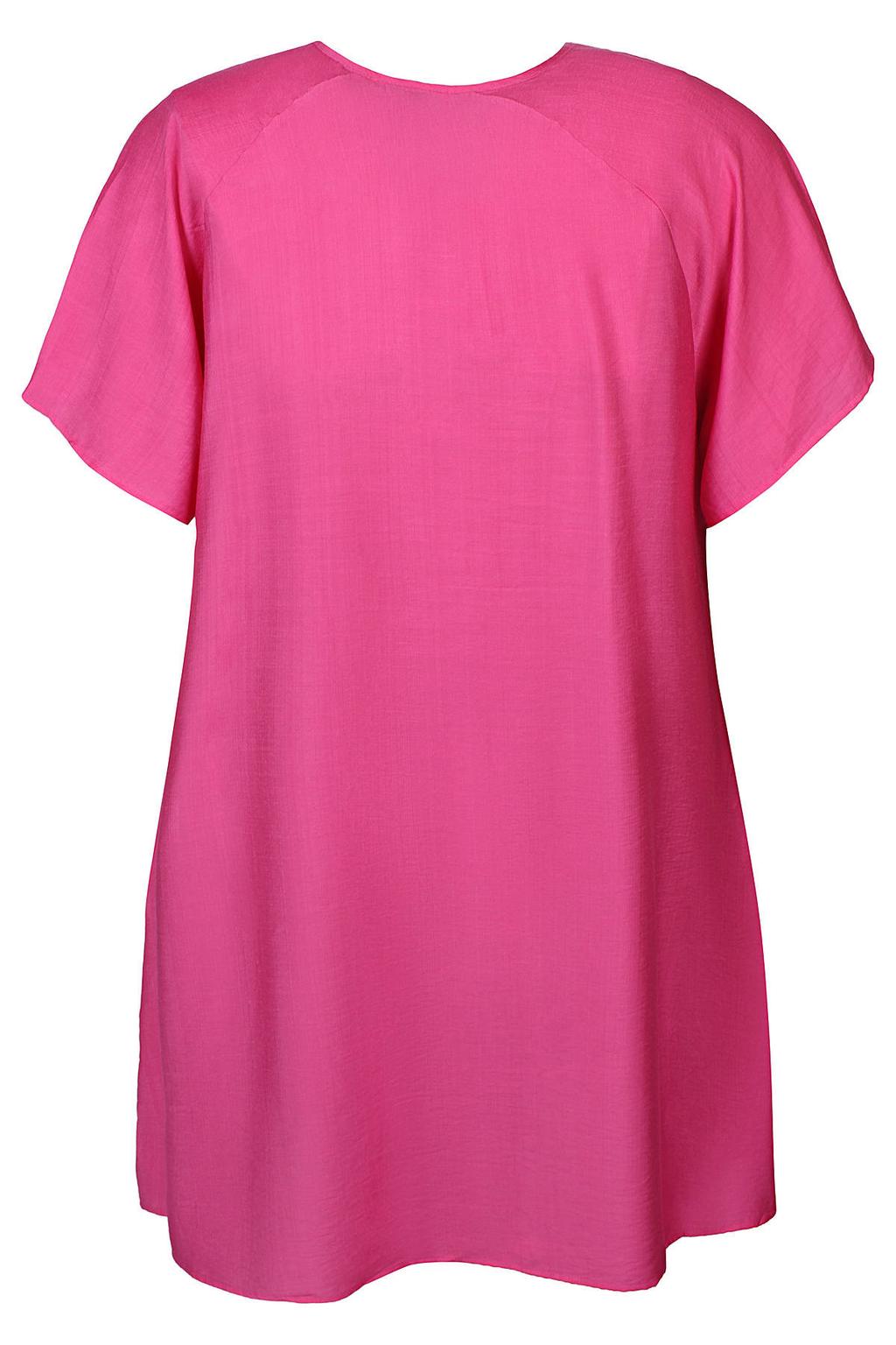 Roze dames Zhenzi tuniek Plus Size van viscose met effen, korte mouwen en plooien