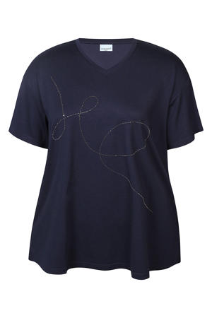 T-shirt met strass-steentjes Plus Size - donkerblauw
