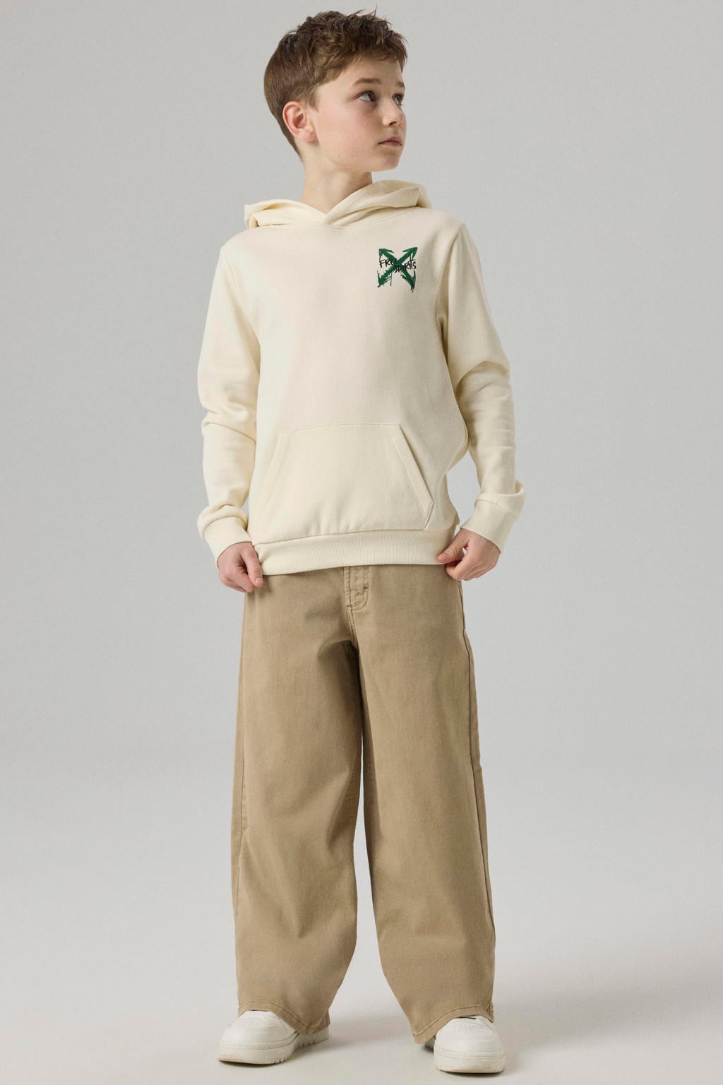 Zandkleurige jongens NAME IT KIDS loose fit jeans van stretchdenim met effen