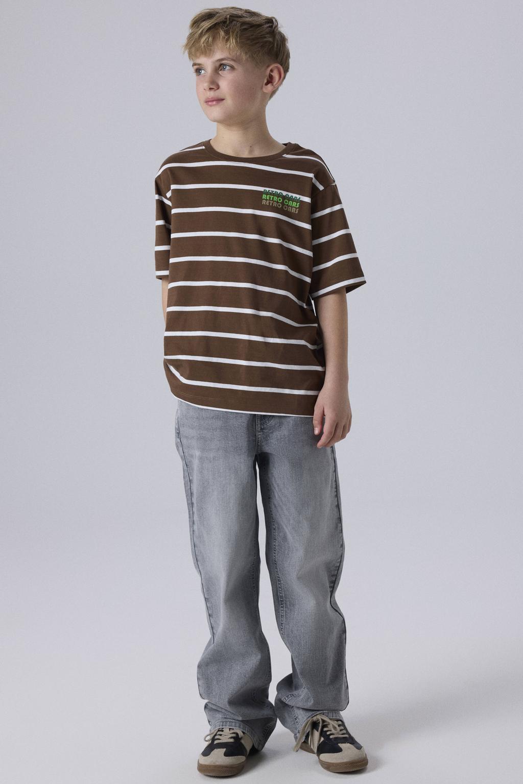Grey denim jongens NAME IT KIDS straight leg jeans van stretchdenim met haaksluiting en effen