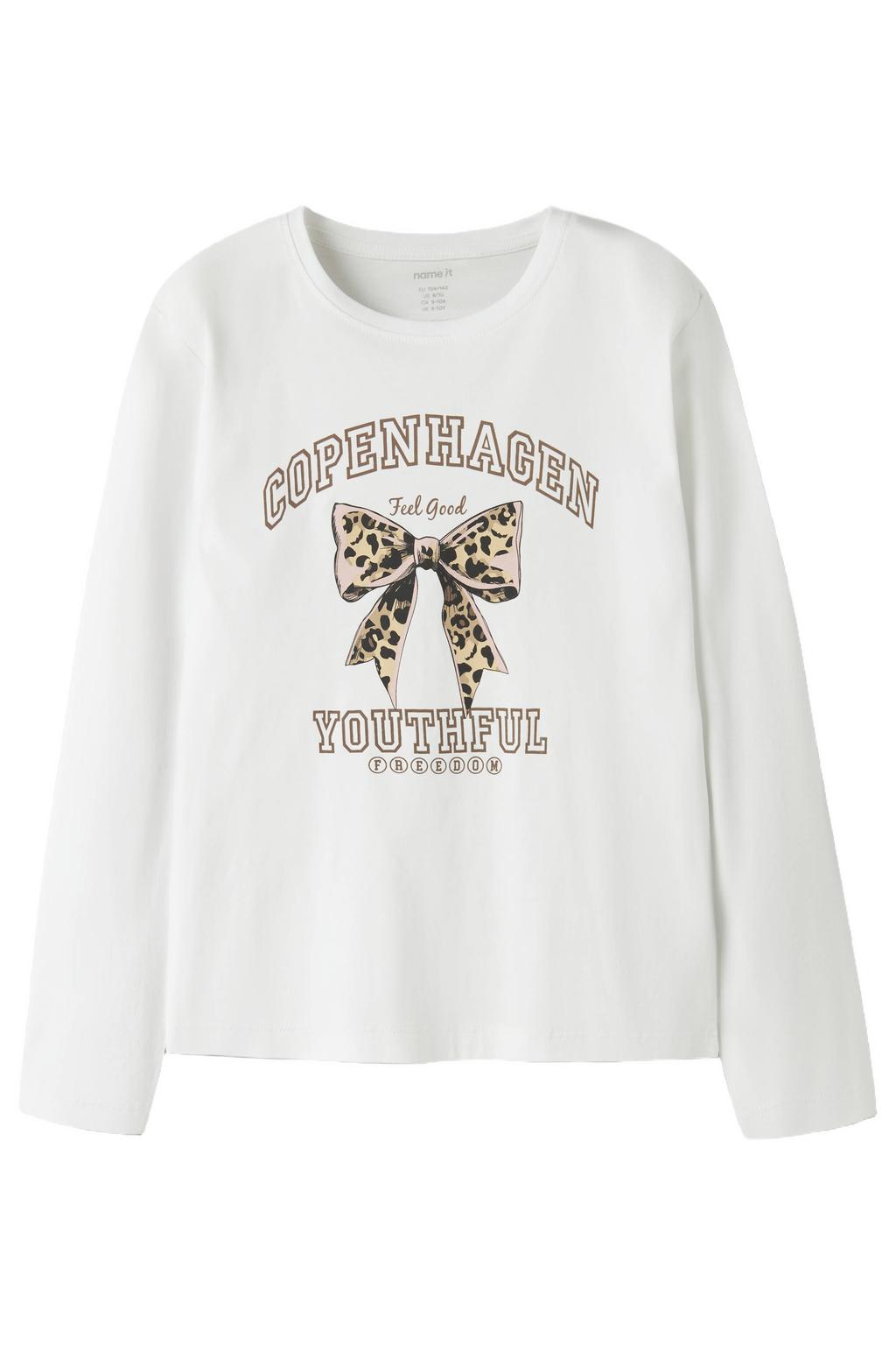 Witte meisjes NAME IT KIDS longsleeve van katoen met printopdruk, lange mouwen en ronde hals