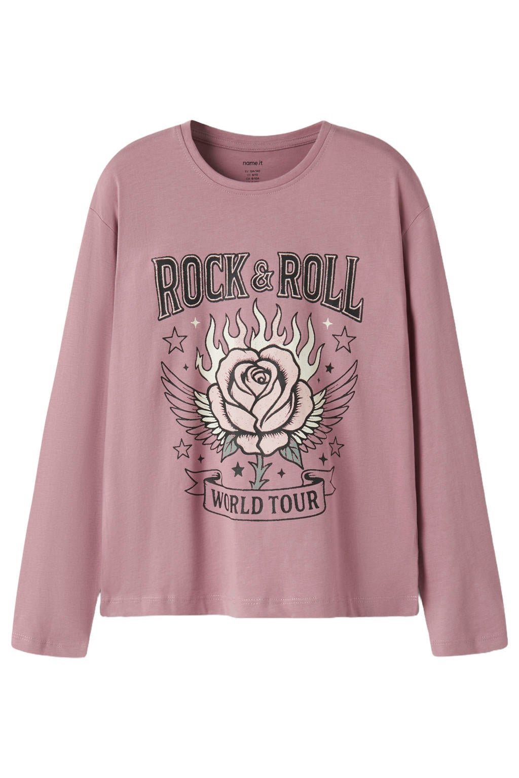 Oudroze meisjes NAME IT KIDS longsleeve van katoen met printopdruk, lange mouwen en ronde hals