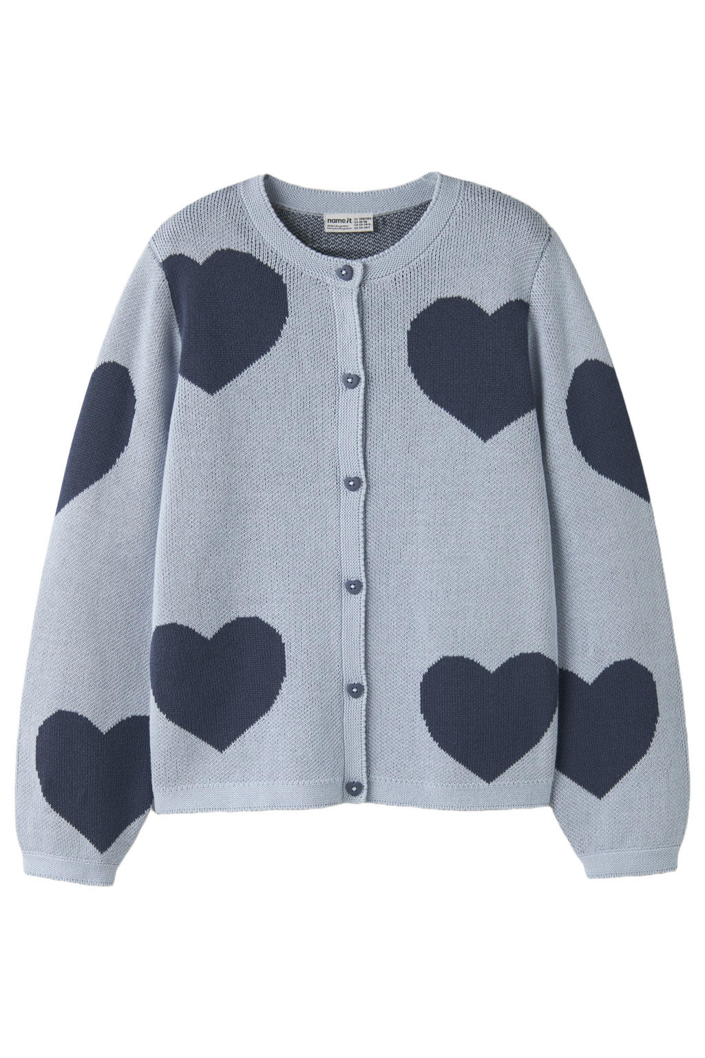 Lichtblauw en donkerblauwe meisjes NAME IT KIDS katoenen jacquard gebreide vest met lange mouwen, ronde hals en knoopsluiting