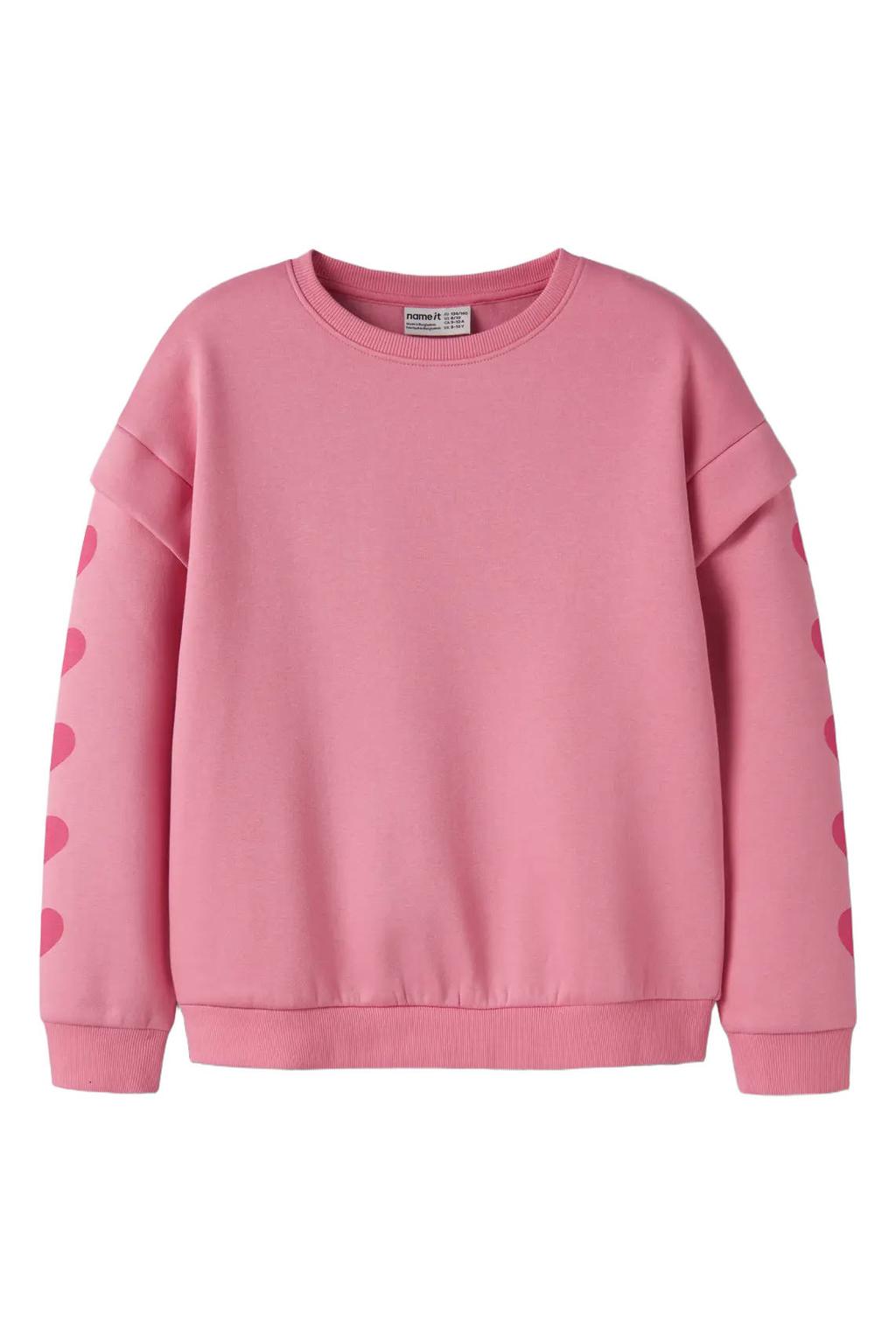 Roze meisjes NAME IT KIDS relaxed fit sweater met hartjesprint, lange mouwen, ronde hals en geribde boorden