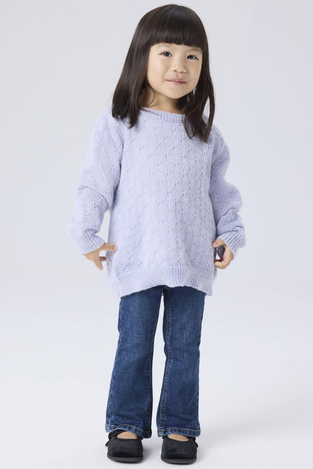 Dark blue denim meisjes NAME IT MINI bootcut jeans van stretchdenim met regular waist, drukknoopsluiting en effen