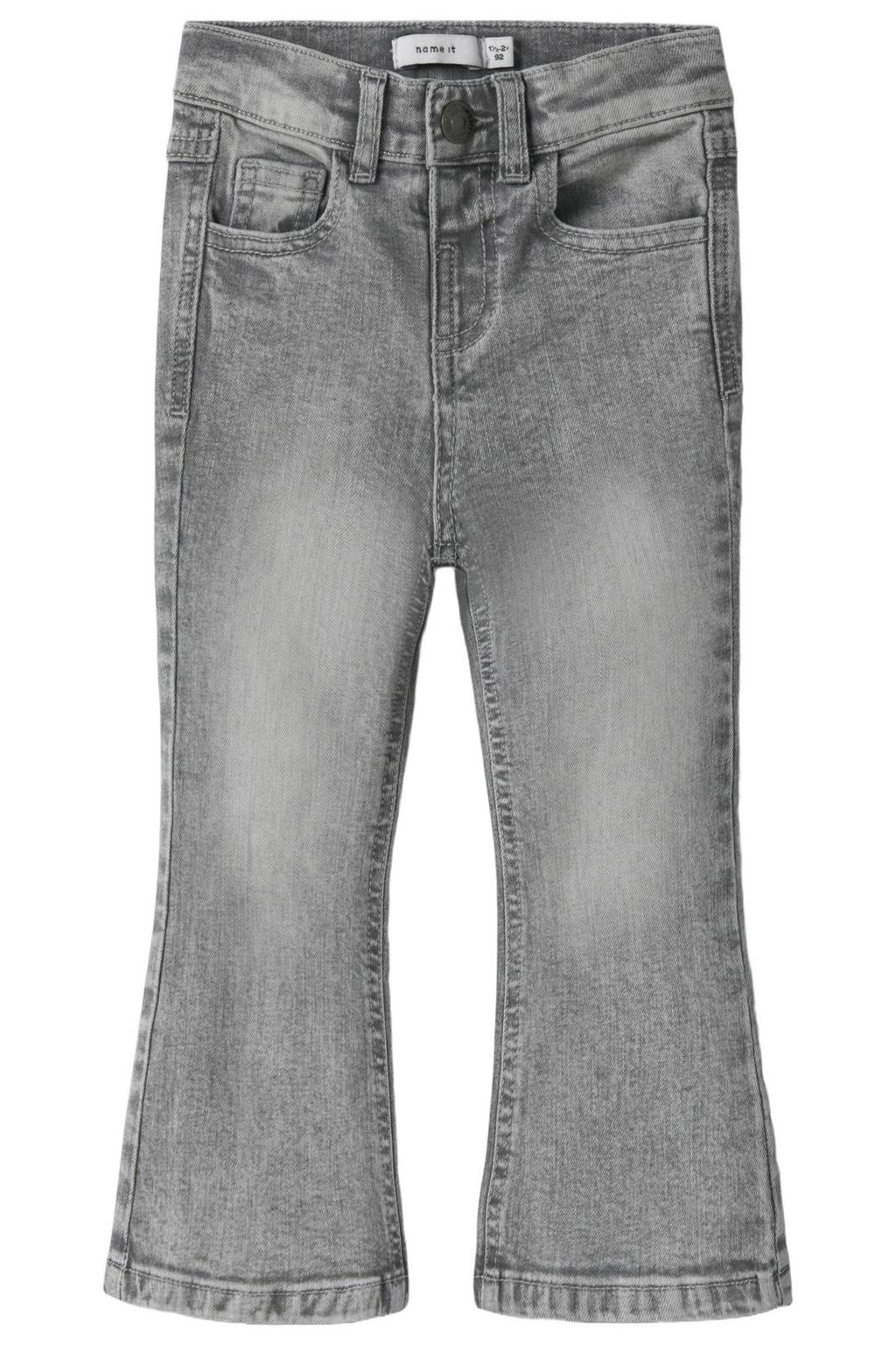 Grey denim meisjes NAME IT MINI bootcut jeans van stretchdenim met regular waist, drukknoopsluiting en effen