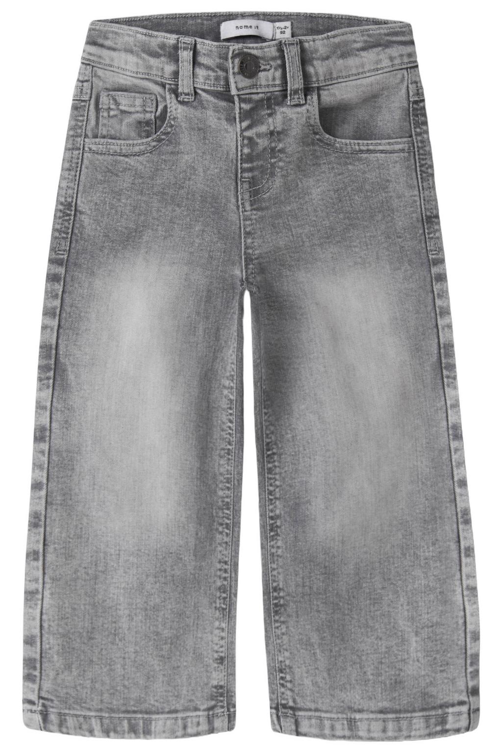 Grey denim meisjes NAME IT MINI wide leg jeans van stretchdenim met rits- en drukknoopsluiting en effen