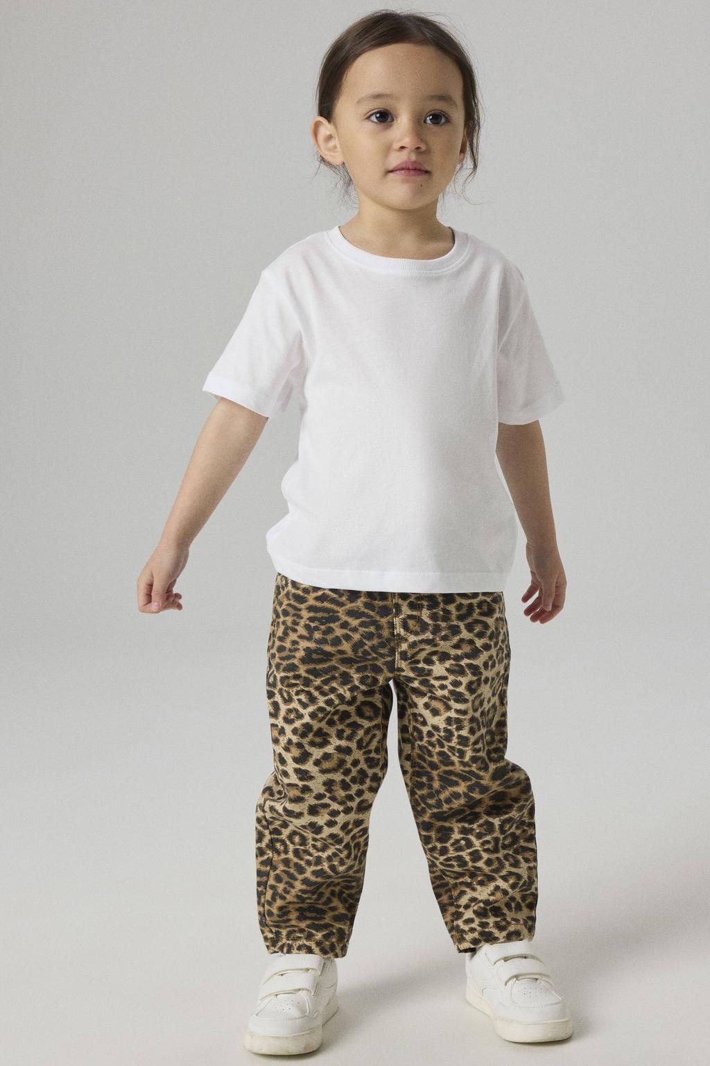 Lichtbruin en bruine meisjes NAME IT MINI mom casual broek van katoen met drukknoopsluiting en dierenprint