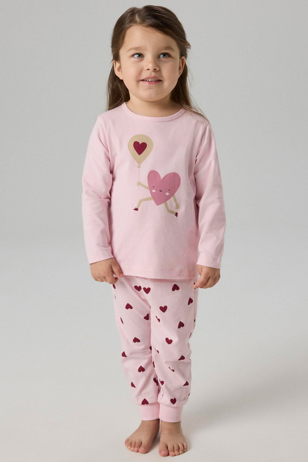 NAME IT MINI pyjama met hartjes - roze/donkerrood