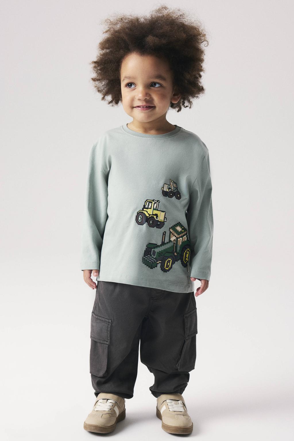 Grijsgroene jongens NAME IT MINI longsleeve groen met printopdruk en lange mouwen