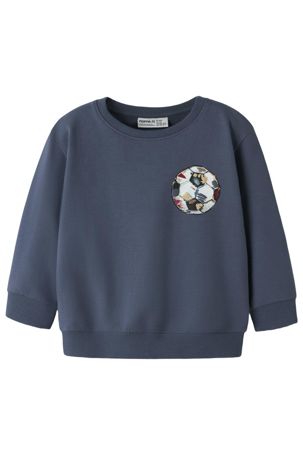 Donkerblauwe jongens NAME IT MINI sweater met lange mouwen, ronde hals en geribde boorden