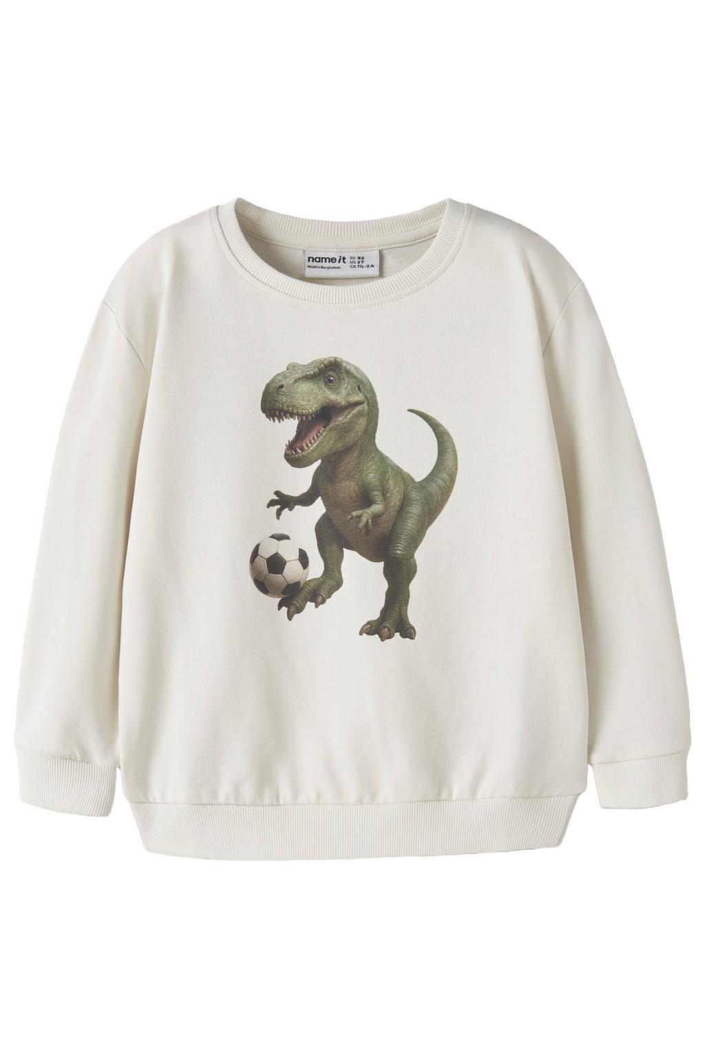 Ecru jongens NAME IT MINI sweater met printopdruk, lange mouwen, ronde hals en geribde boorden