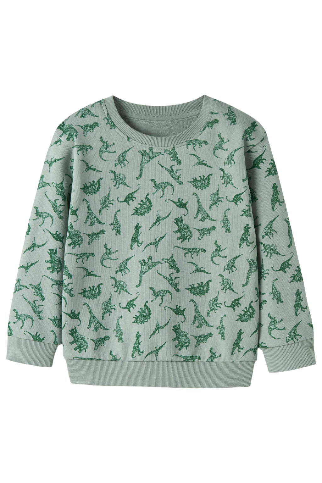 Groene jongens NAME IT MINI sweater met lange mouwen, ronde hals en geribde boorden