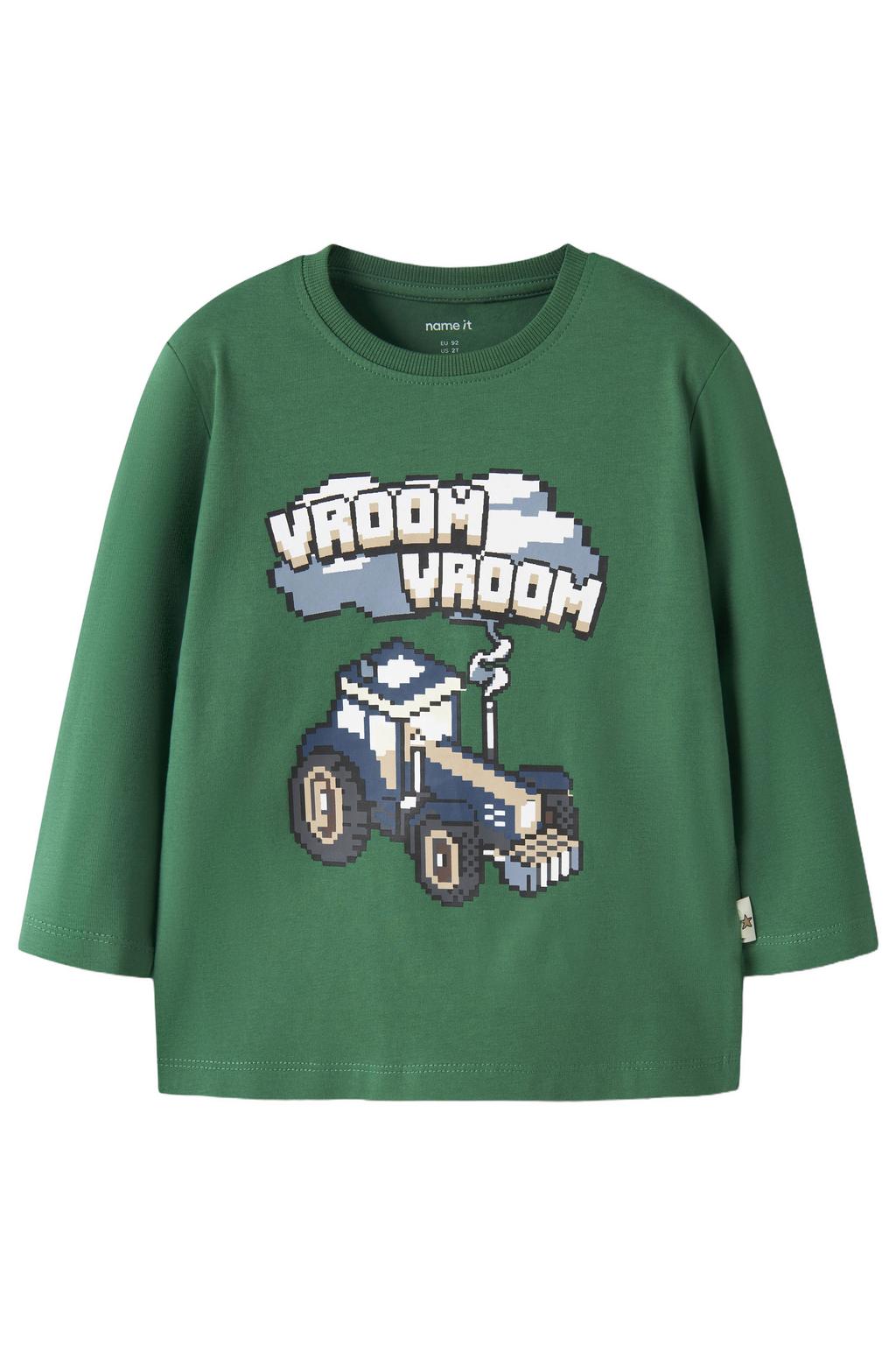 Groene jongens NAME IT MINI longsleeve van stretchkatoen met printopdruk, lange mouwen en ronde hals