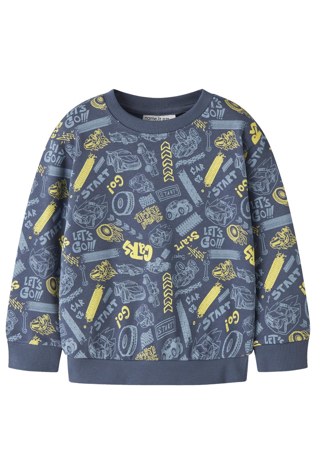 Blauwe jongens NAME IT MINI sweater met lange mouwen, ronde hals en geribde boorden