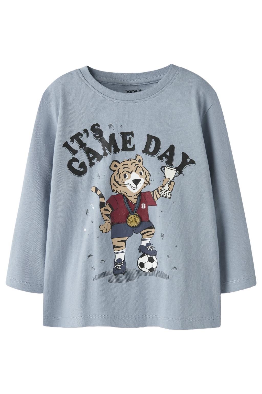 Lichtblauwe jongens NAME IT MINI longsleeve van katoen met printopdruk, lange mouwen en ronde hals