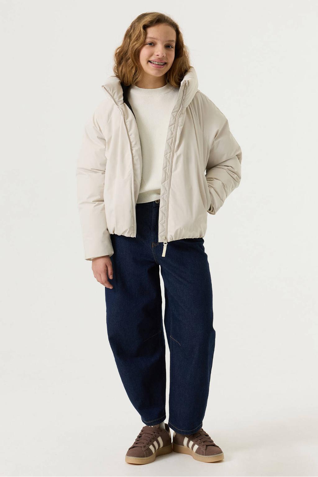 Witte meisjes Garcia gewatteerde winterjas van polyester met effen, lange mouwen, opstaande kraag en ritssluiting
