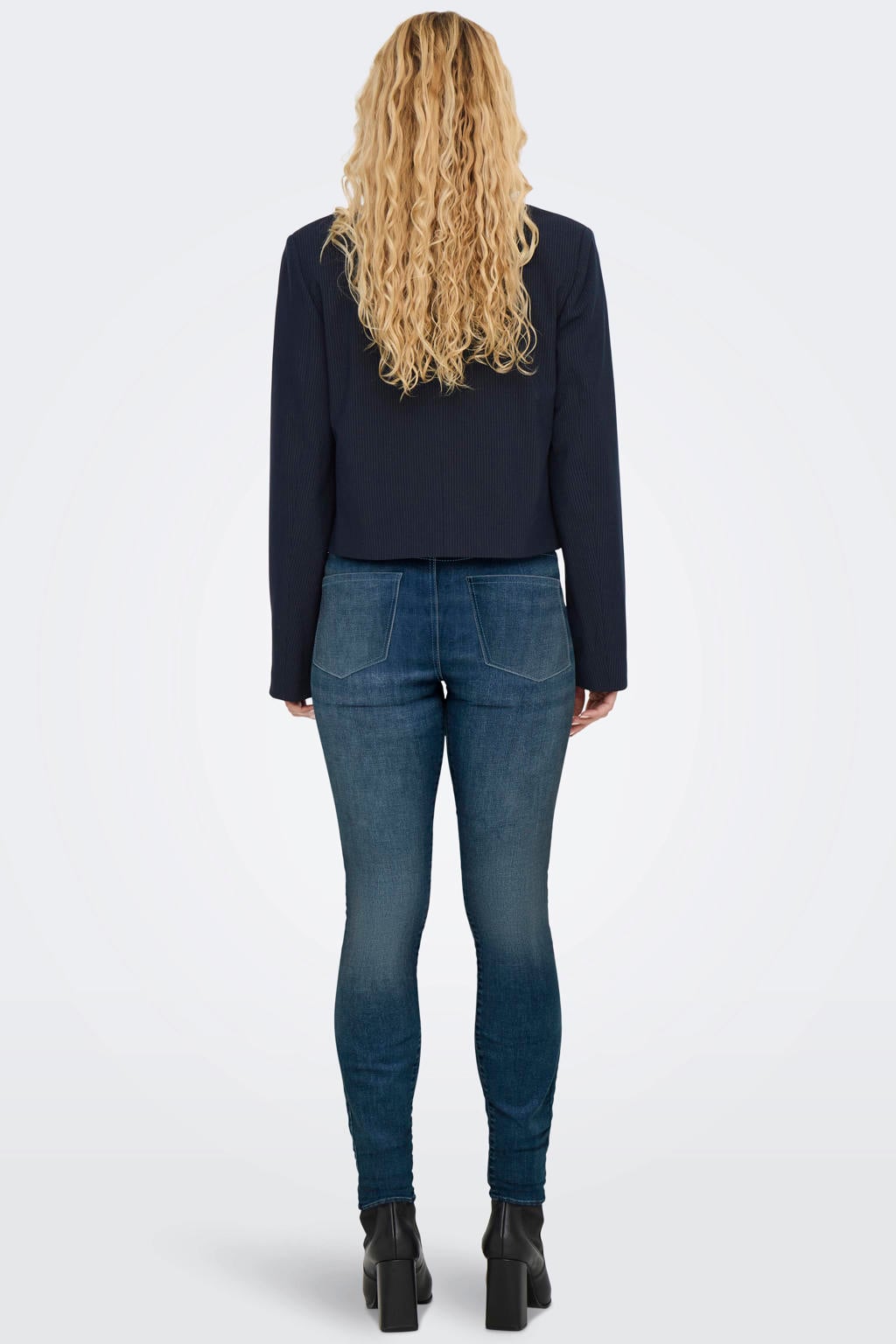 Dark blue denim dames ONLY high waist skinny jeans dark blue van denim met rits- en knoopsluiting en effen