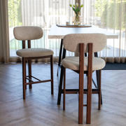 thumbnail: Giga Meubel Barkruk Noor - Beige/Walnoot - Zithoogte 75cm (set van 2)