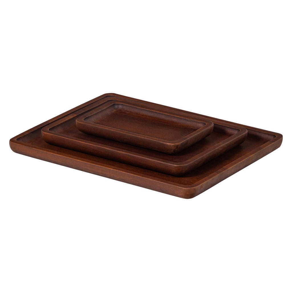 WOOOD WOOOD Trayla Dienblad - Mangohout - Bruin - Set Van 3