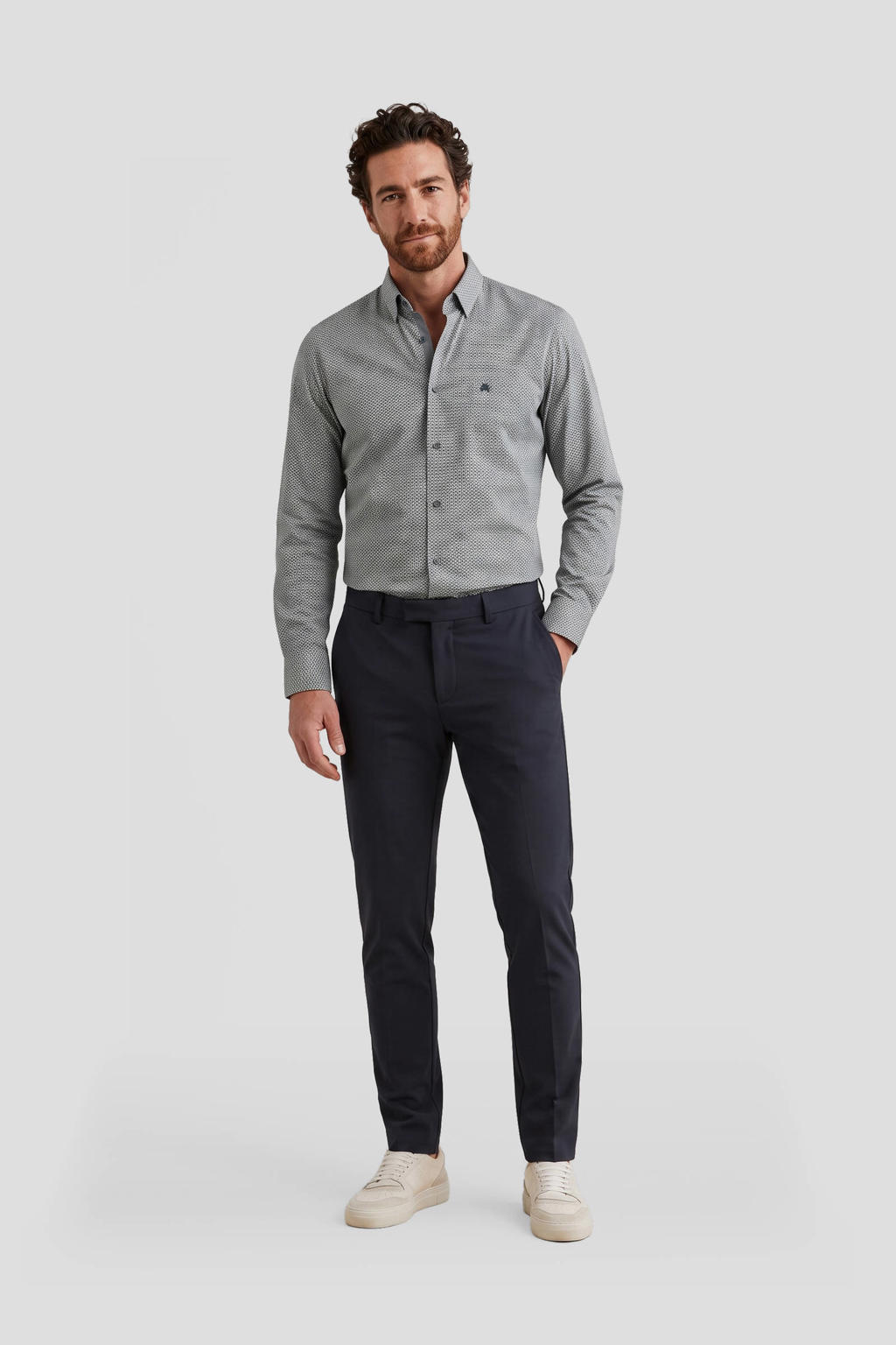 LERROS regular fit casual overhemd met print - grijsgroen
