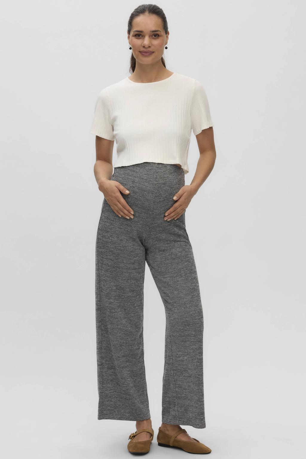 Grijze dames VERO MODA MATERNITY wide leg zwangerschapsbroek met high waist en effen