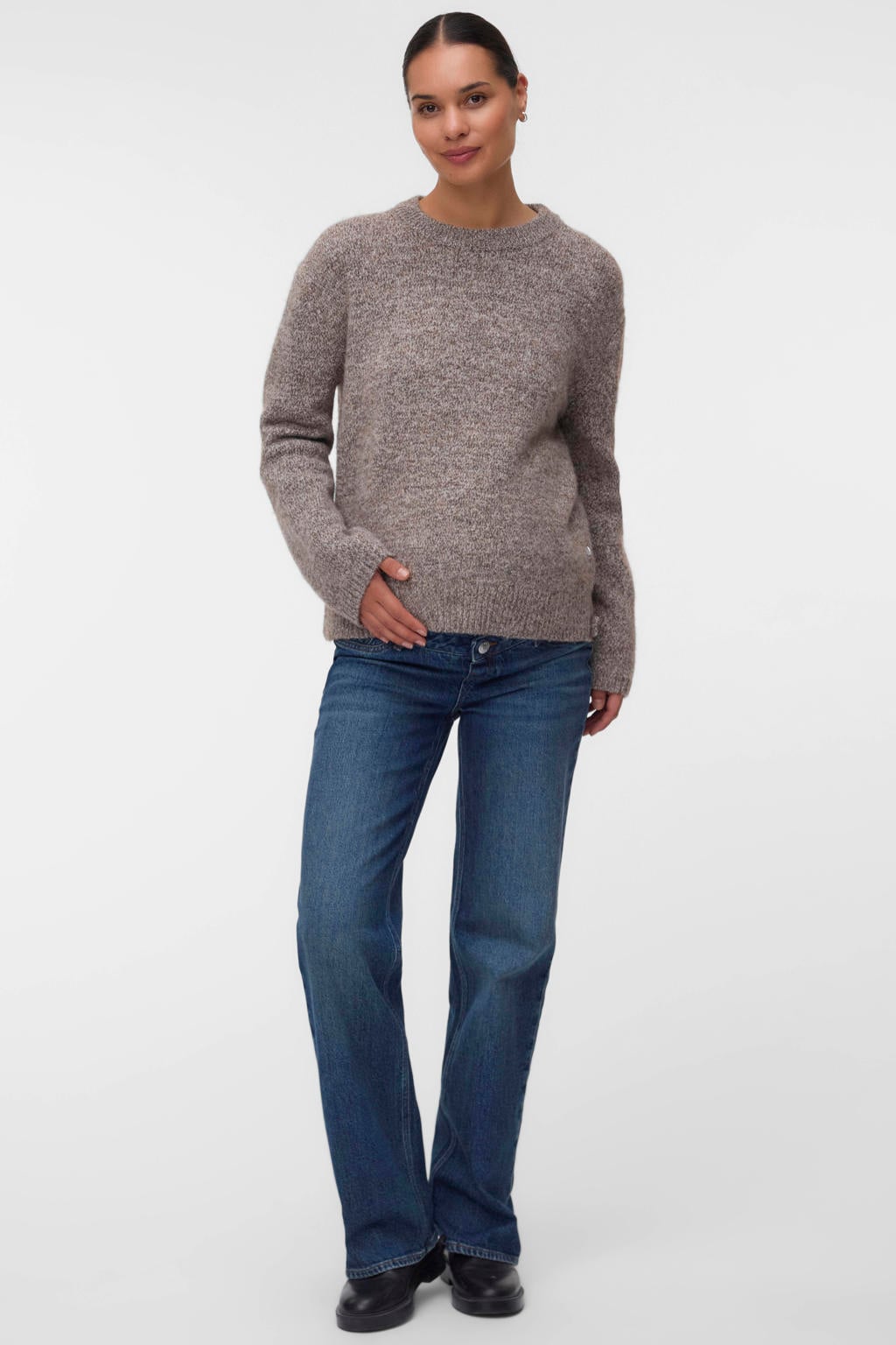 VERO MODA MATERNITY gebreide zwangerschapstrui met split, melée en wol - lichtbruin