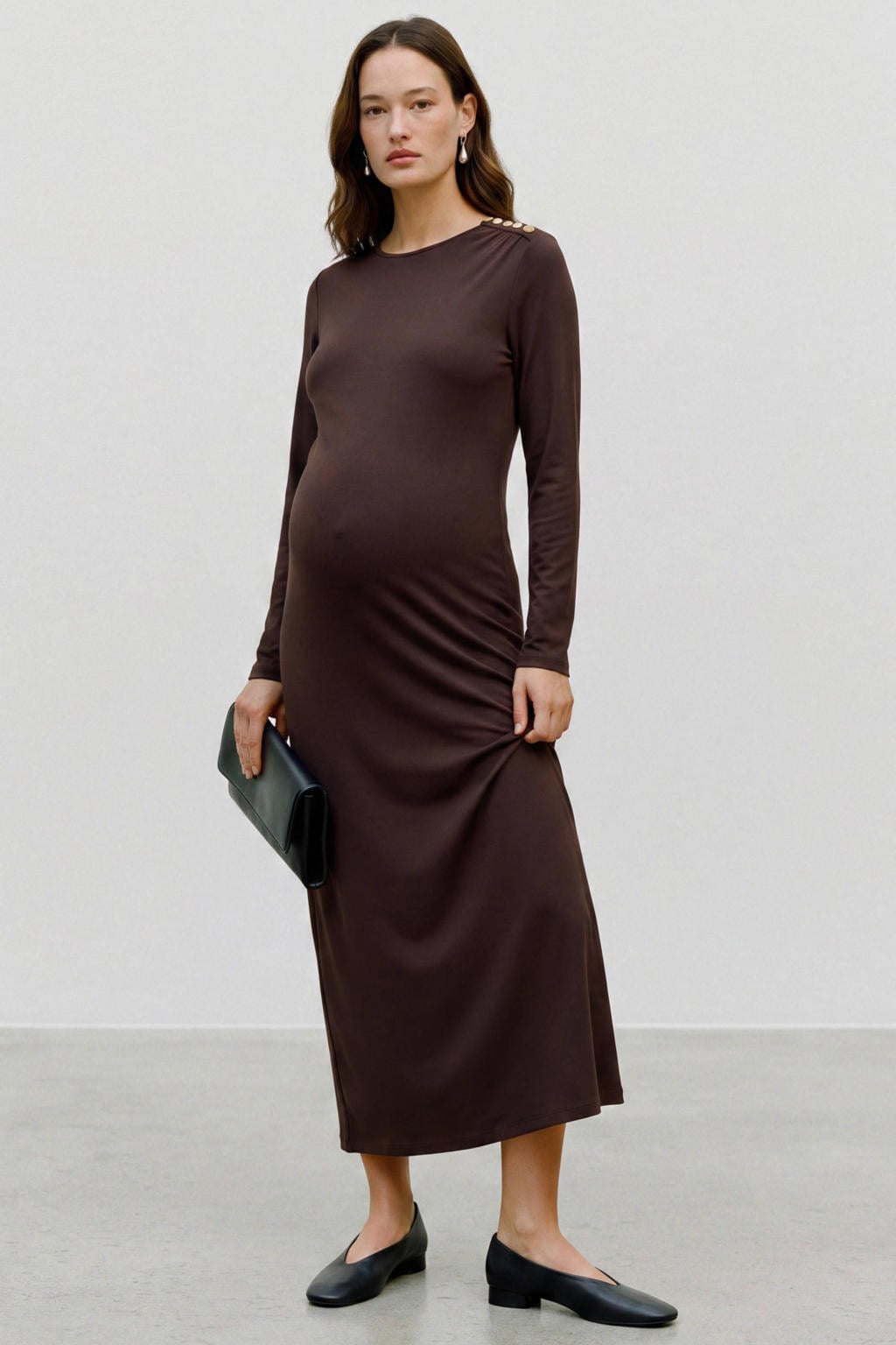 VERO MODA MATERNITY zwangerschaps midi jurk - bruin