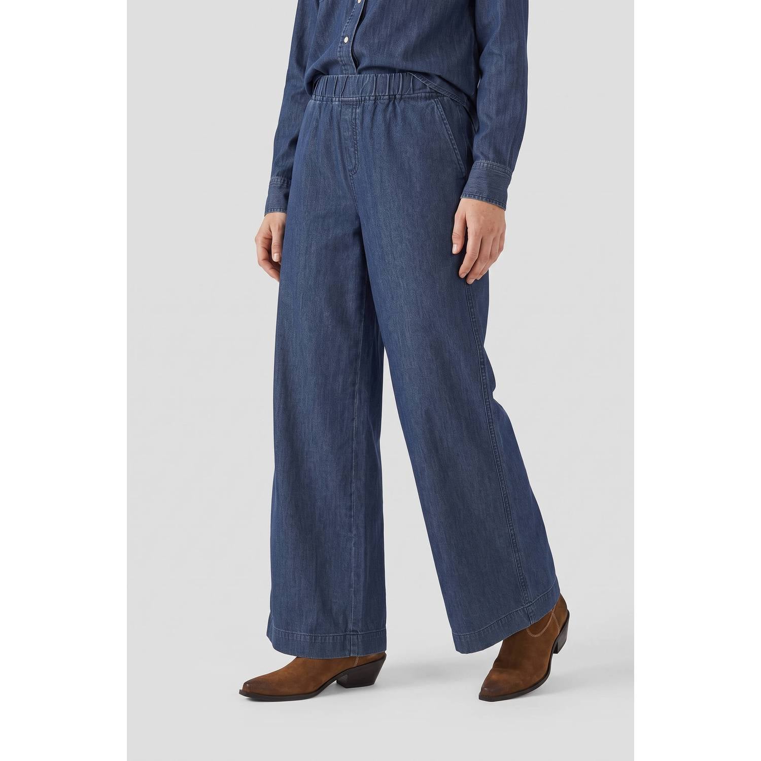 Anytime denim wide leg broek donkerblauw