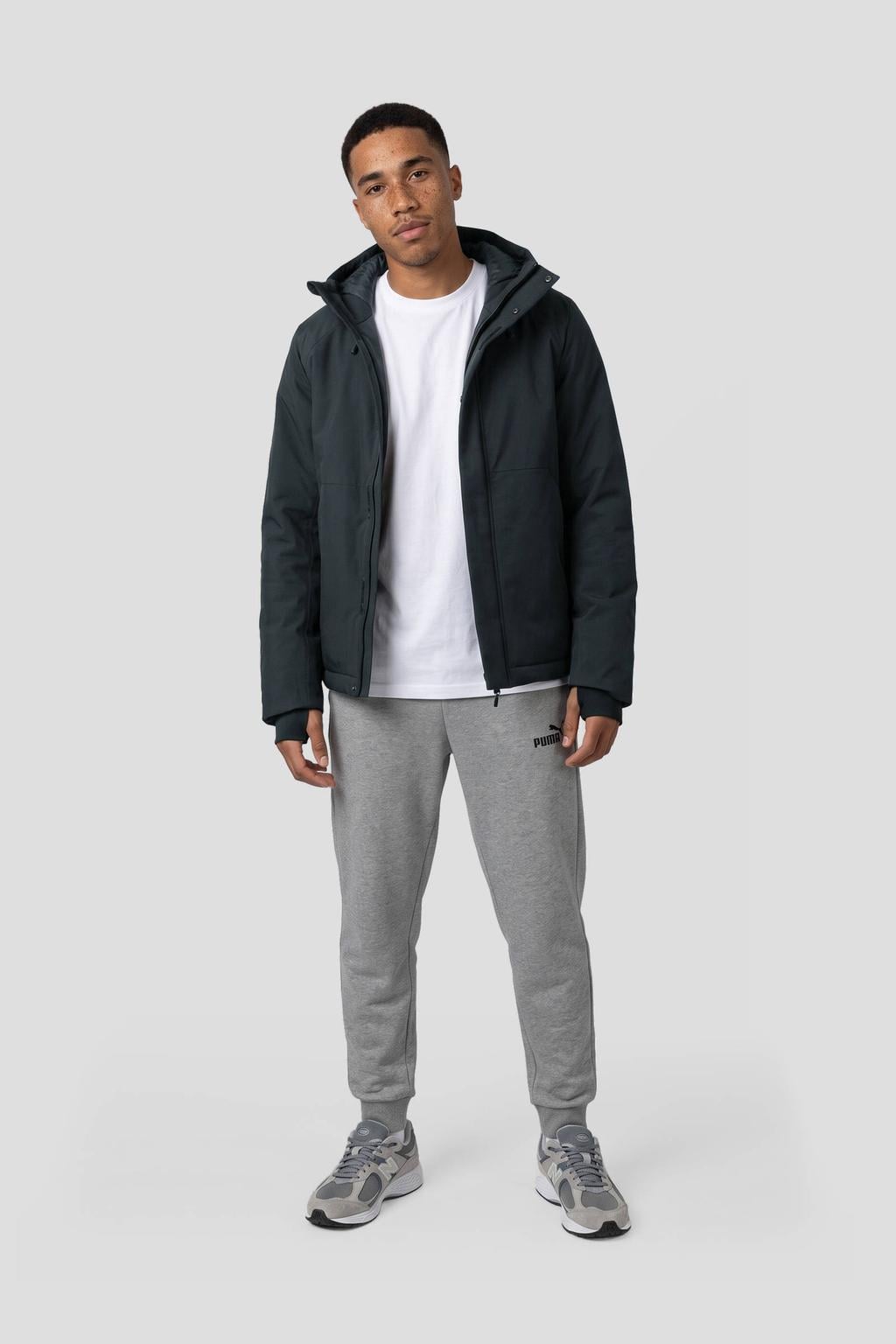 Antraciete heren KRAKATAU winterjas van nylon met effen, lange mouwen, capuchon en 2-way rits met windvanger
