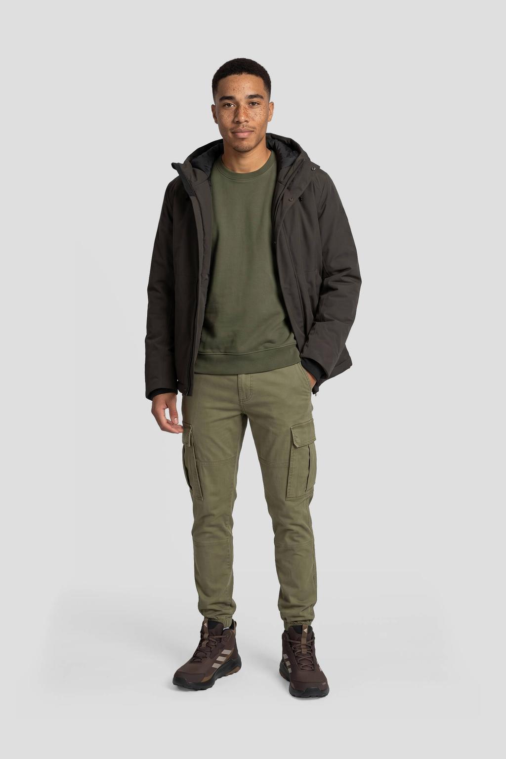 Donkerblauwe heren KRAKATAU winterjas van nylon met effen, lange mouwen, capuchon en 2-way rits met windvanger