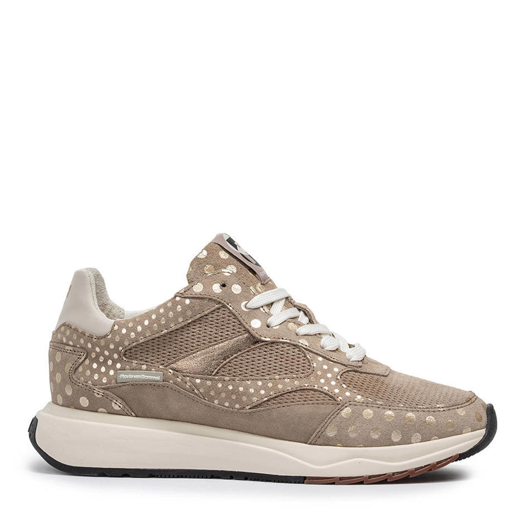 Taupe dames Floris van Bommel Suvi 05.00 suède sneakers - met veters