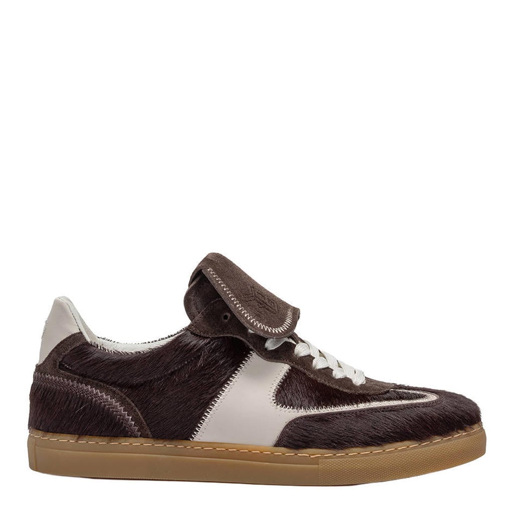 Donkerblauwe heren Floris van Bommel Minni 07.01 sneakers - van leer met ponyhair met veters