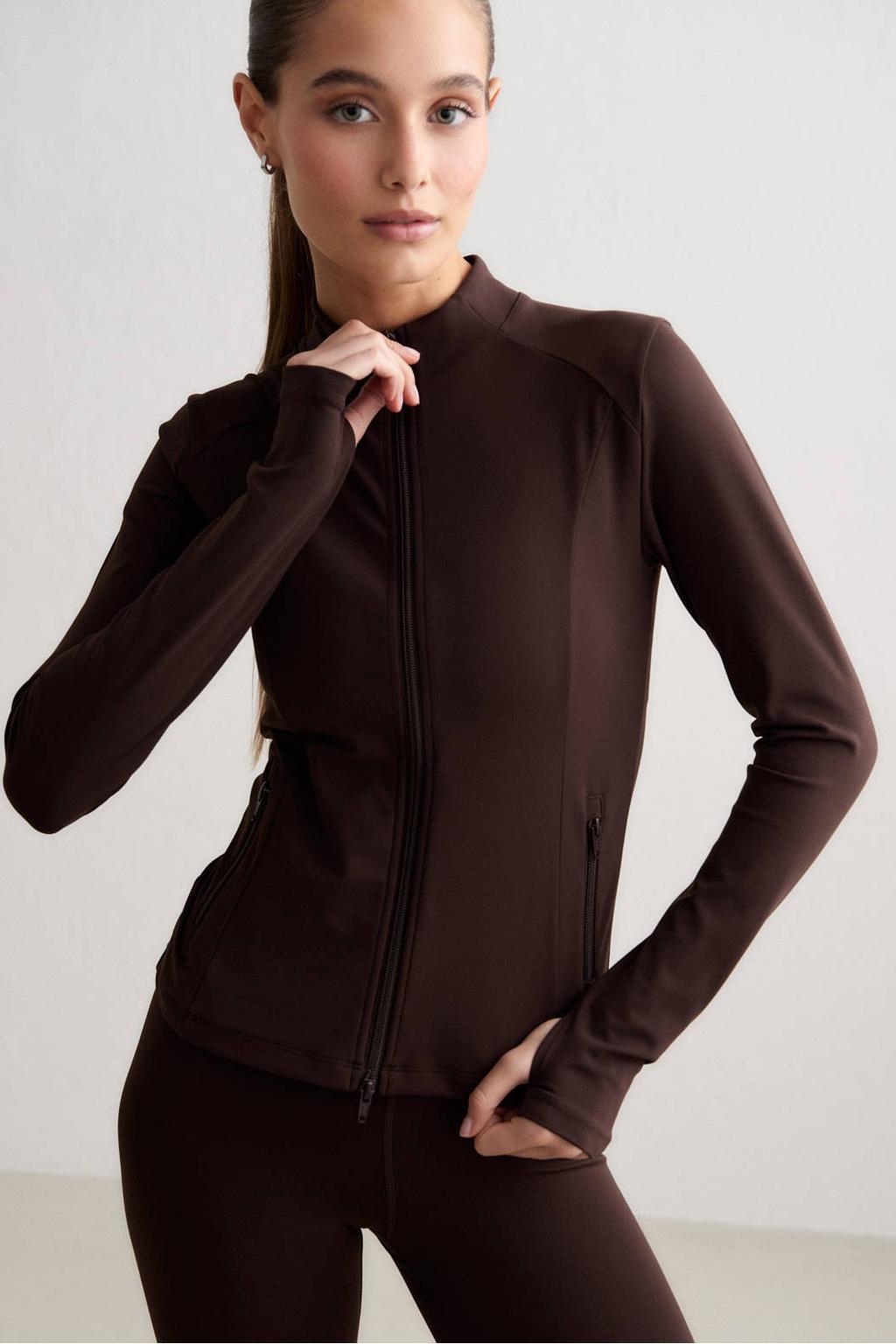 Donkerblauwe dames Aim'n Sense sportvest van polyester met effen en lange mouwen