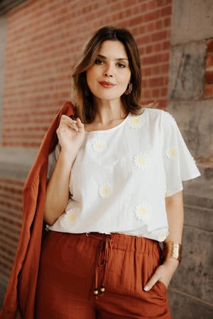 gebloemde top Plus Size - ecru