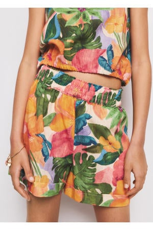 gebloemde casual short oranje