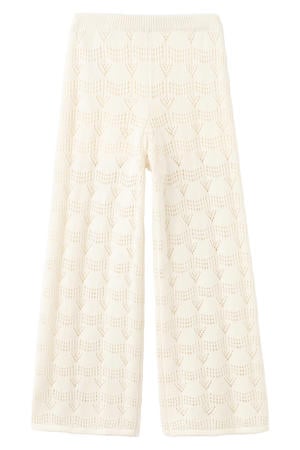 casual broek met ingebreid patroon ecru