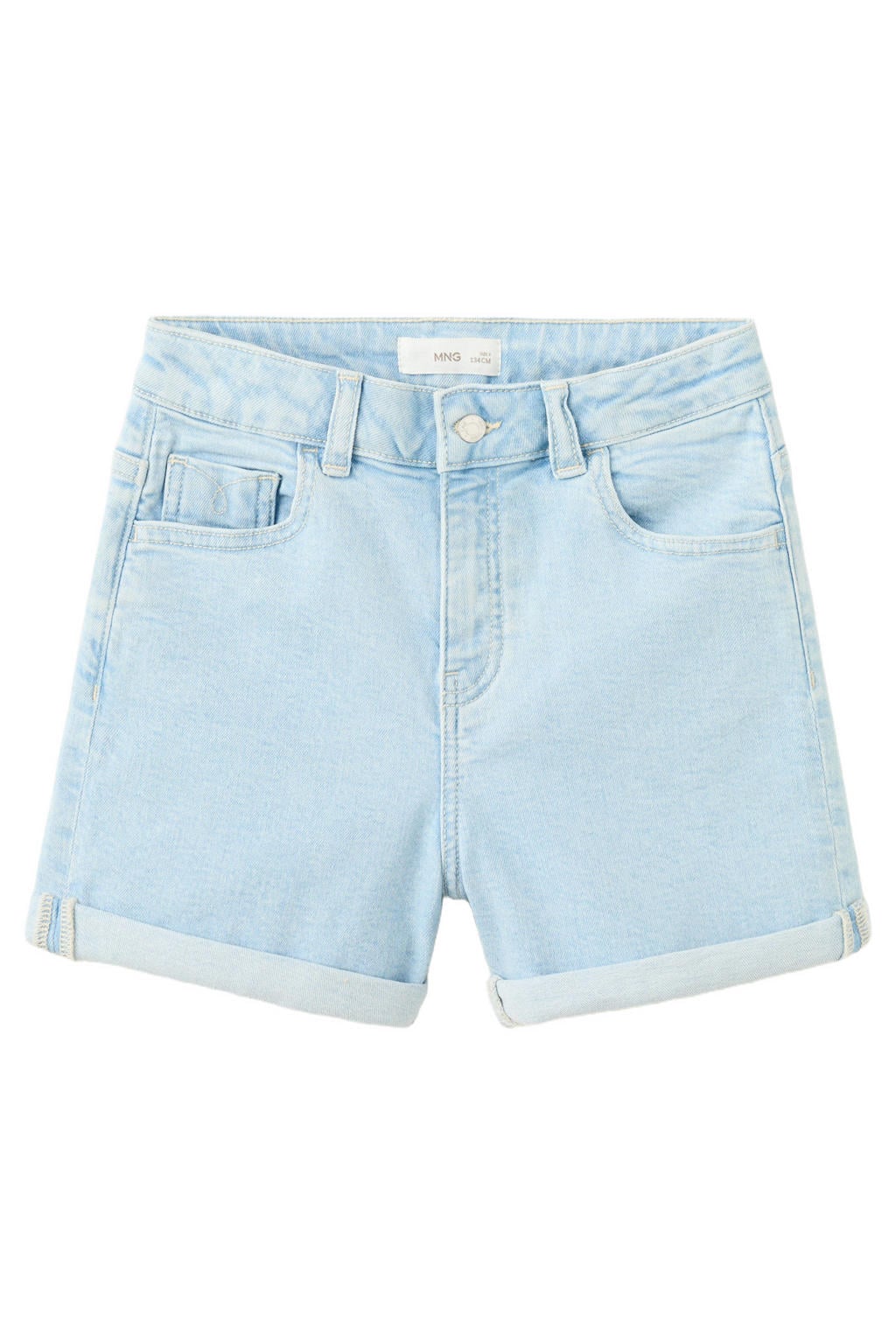 Light blue denim meisjes Mango Kids short van denim met rits- en knoopsluiting en effen