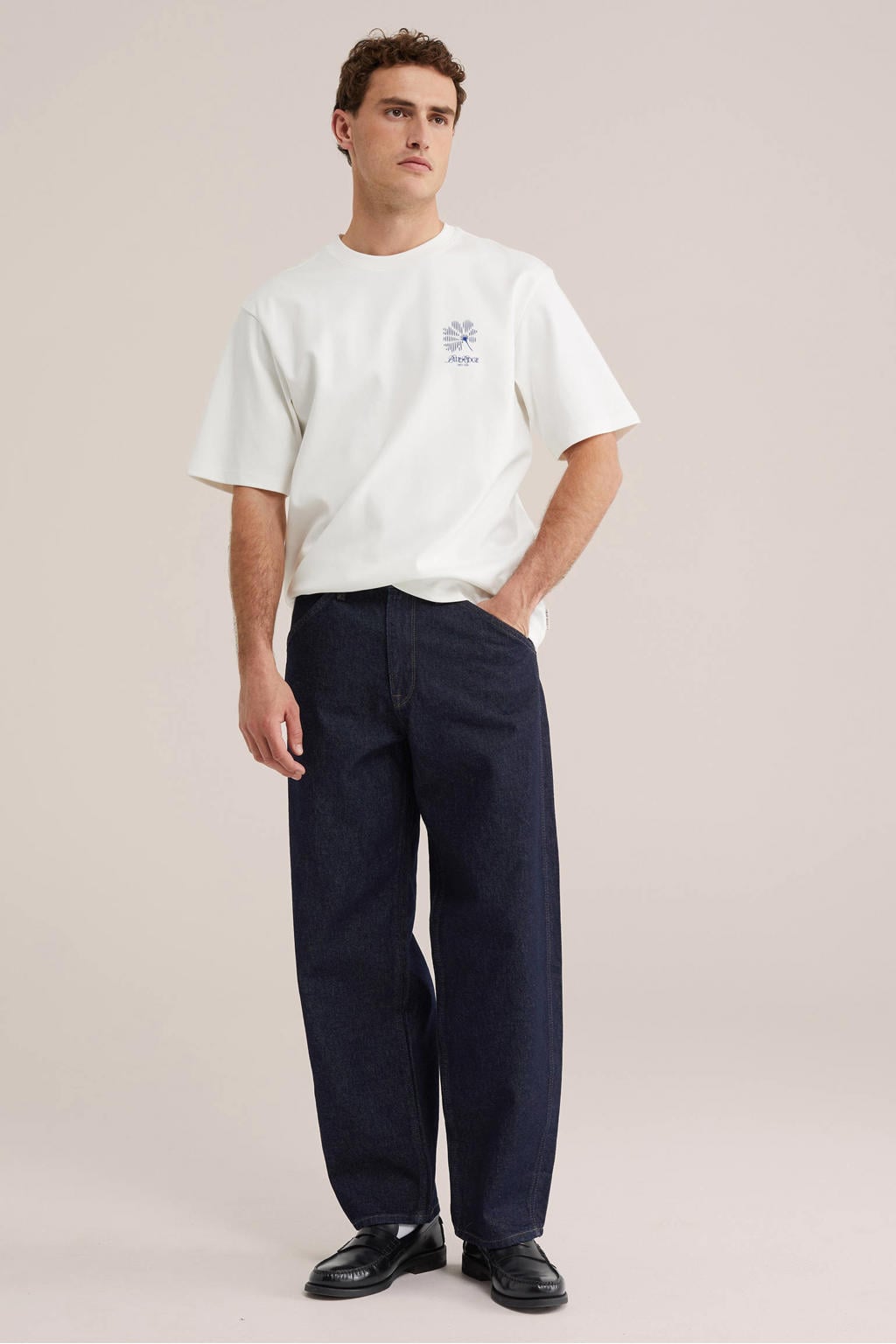 Witte heren WE Fashion Blue Ridge regular T-shirt van katoen met backprint, korte mouwen en ronde hals