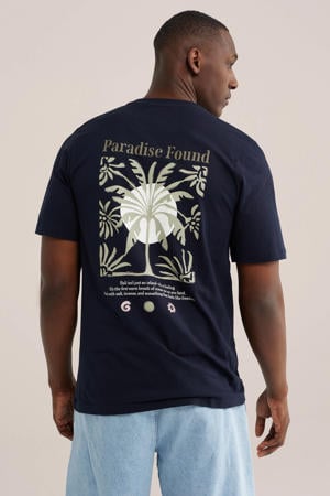 regular fit T-shirt met backprint - donkerblauw