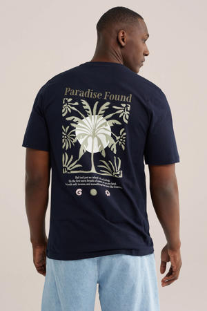 regular fit T-shirt met backprint - donkerblauw