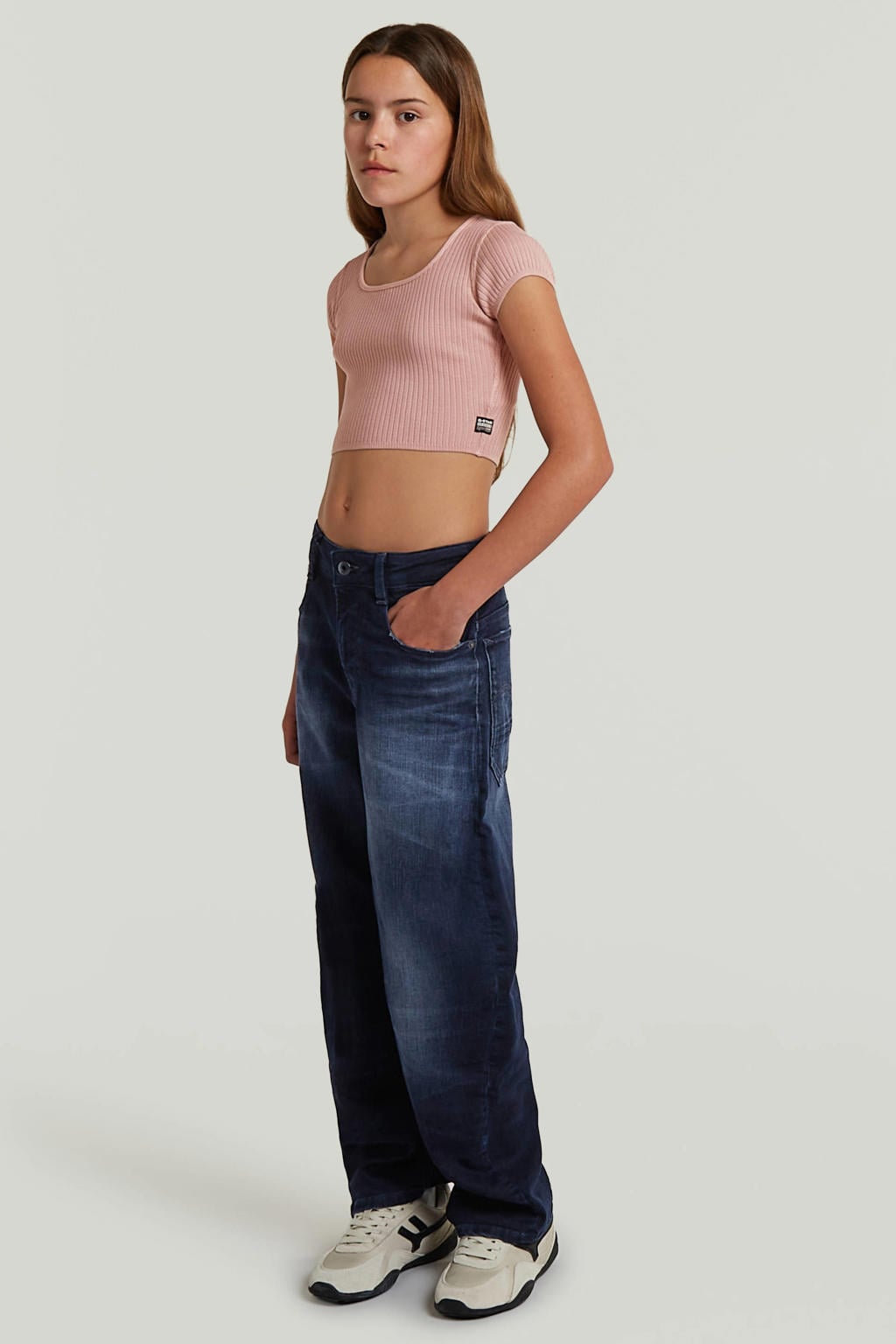 Dark blue denim meisjes G-STAR loose fit jeans van denim met effen