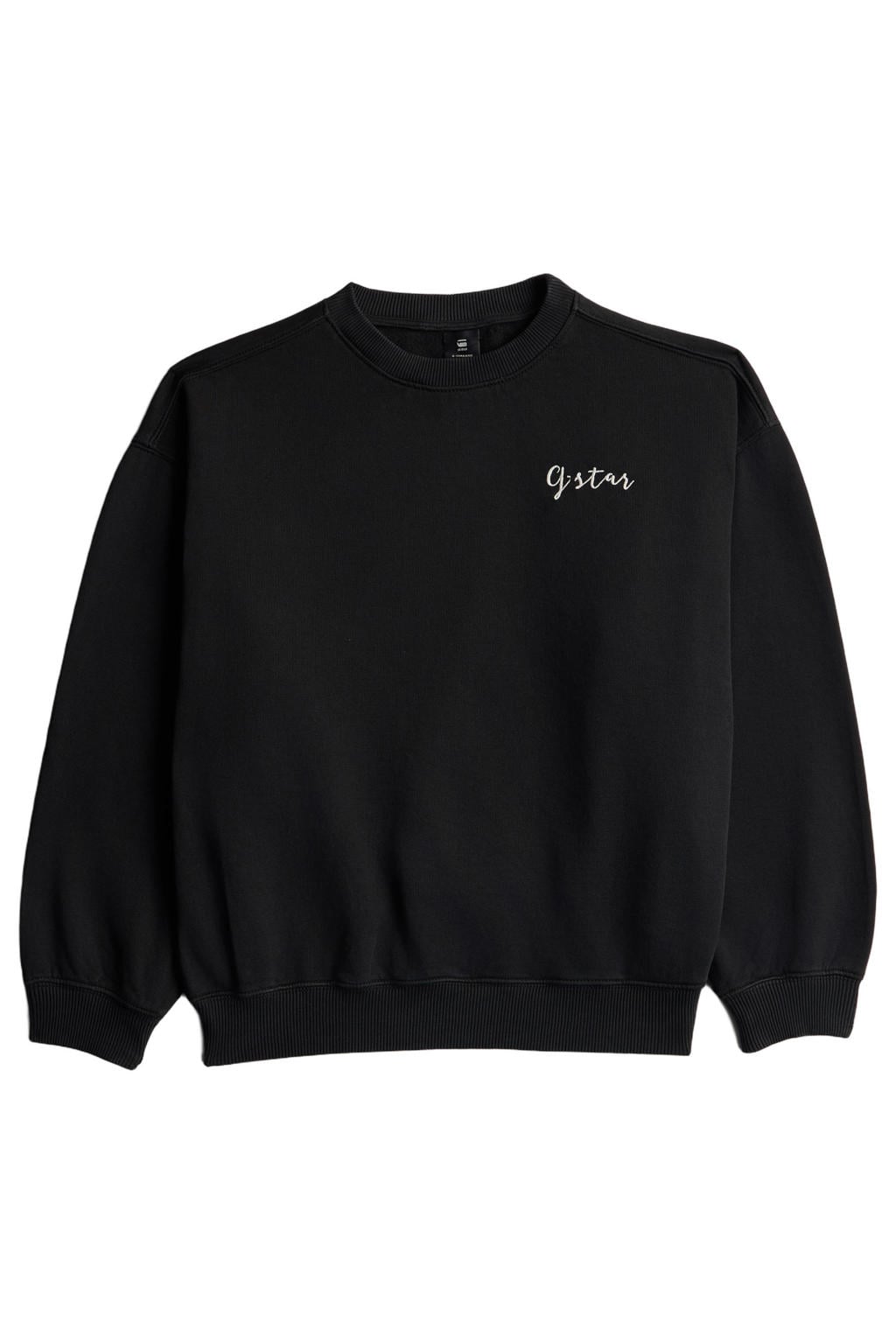 Zwarte meisjes G-STAR sweater met logo dessin, lange mouwen, ronde hals en geribde boorden