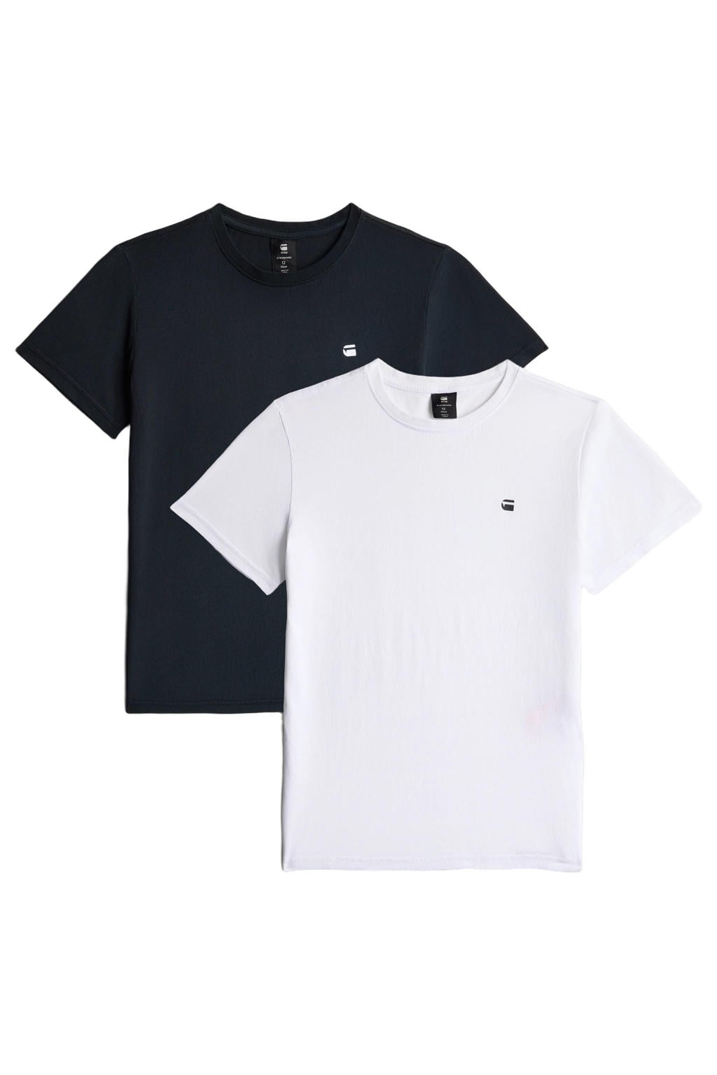 Set van 2 donkerblauw en witte jongens G-STAR T-shirts van polyester met logo dessin, korte mouwen en ronde hals