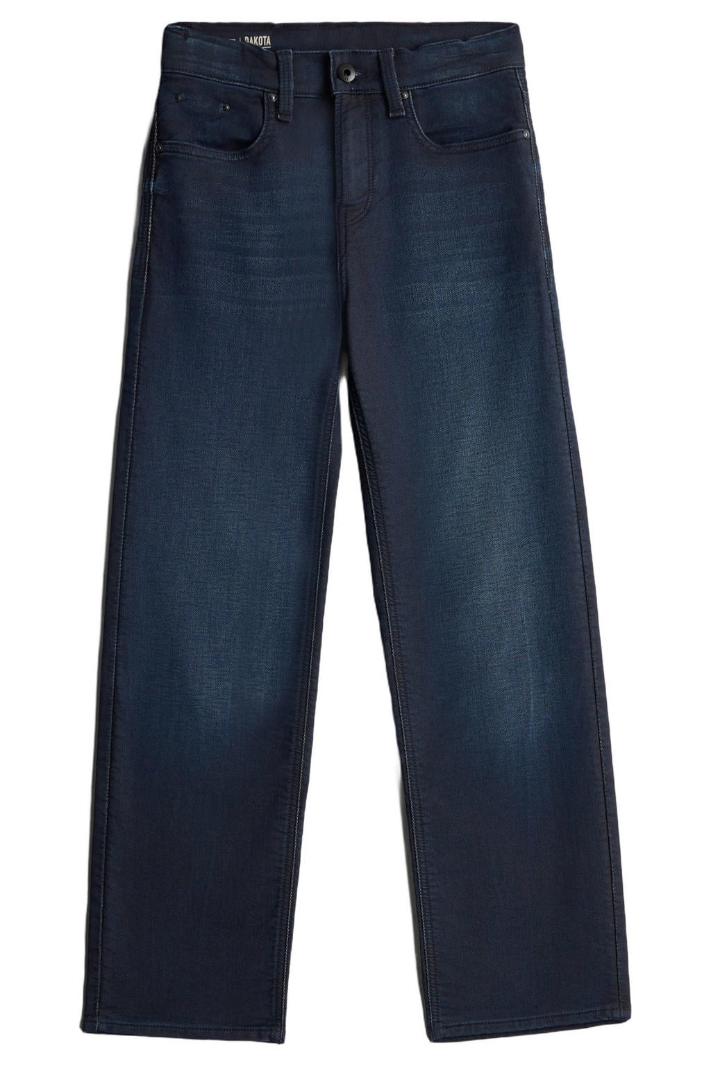 Dark blue denim jongens G-STAR straight leg jeans van denim met rits- en knoopsluiting en effen