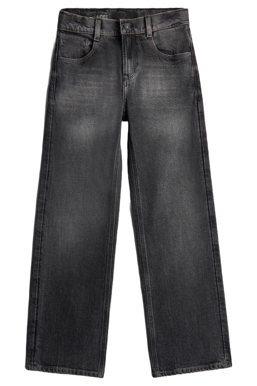 Zwarte meisjes G-STAR wide leg jeans van denim met rits- en knoopsluiting en effen