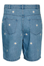 thumbnail: Zizzi regular high waist gebloemde short broderie medium blue denim