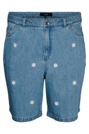 thumbnail: Zizzi regular high waist gebloemde short broderie medium blue denim