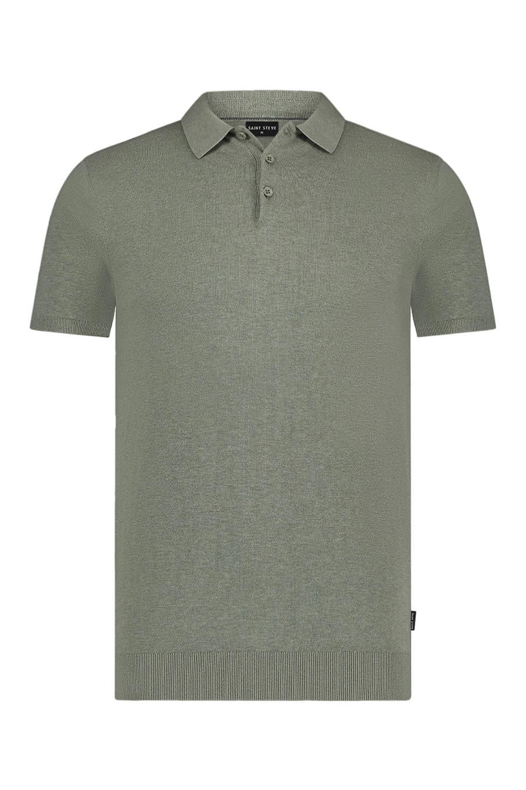 Groene heren Saint Steve regular polo gebreid van katoen met melée print en korte mouwen