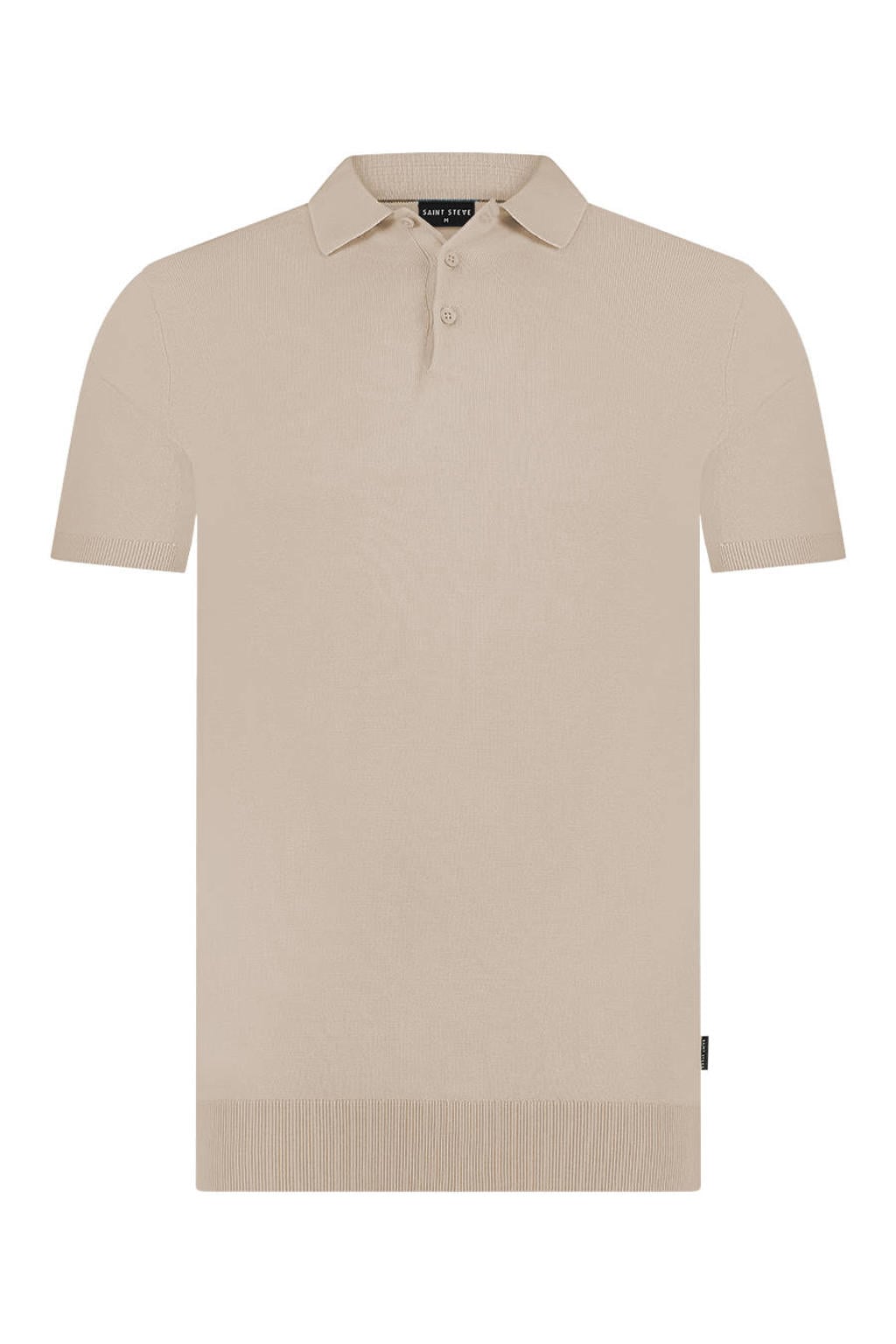 Beige heren Saint Steve regular polo gebreid van katoen met melée print en korte mouwen